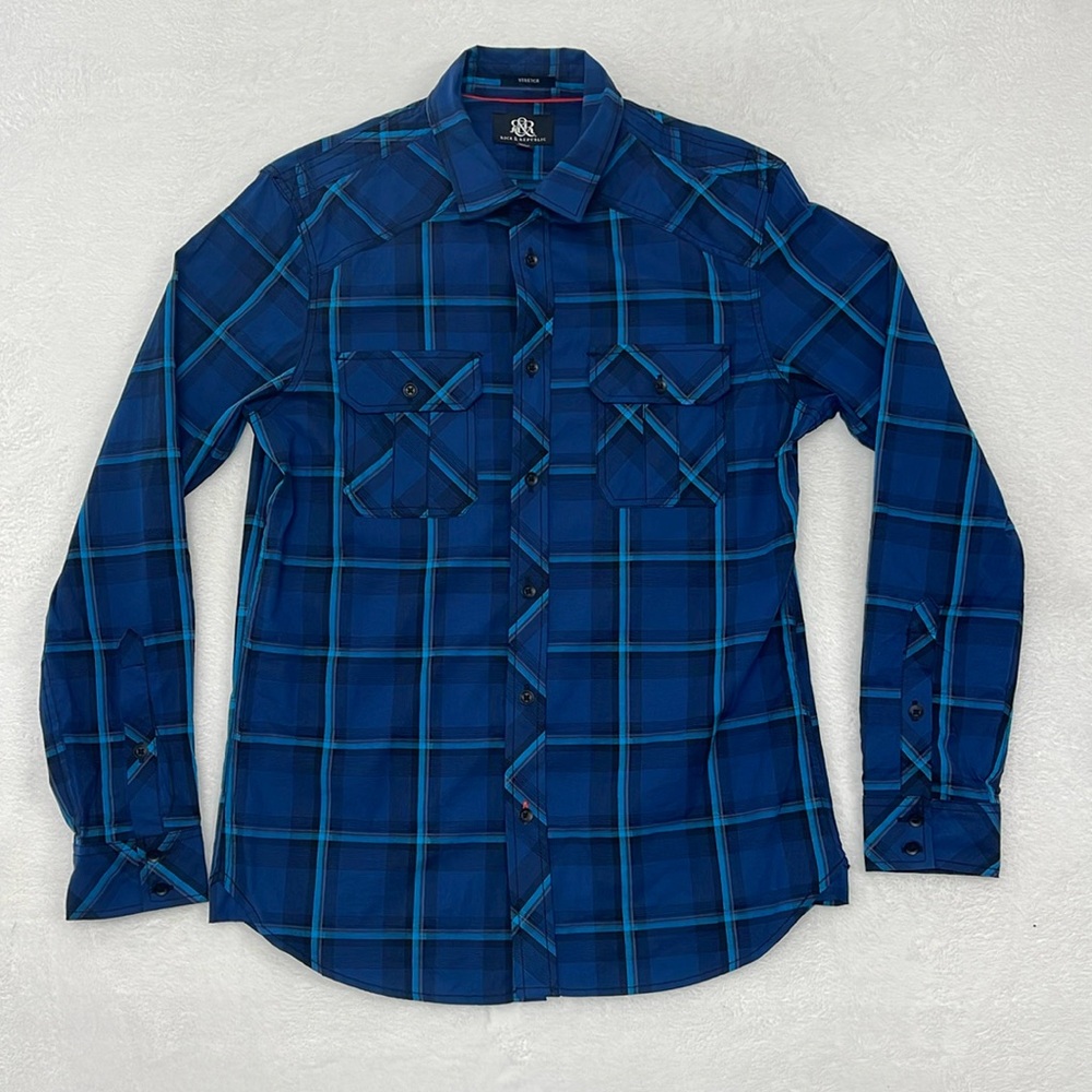 Rock‎ & Republic Stretch Plaid Button Up Long Sleeve Shirt Men's Medium